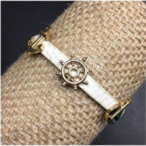 Nautical Leather Bracelet As Is Gold Off White Sailing Sailboat Helm Anchor Ship